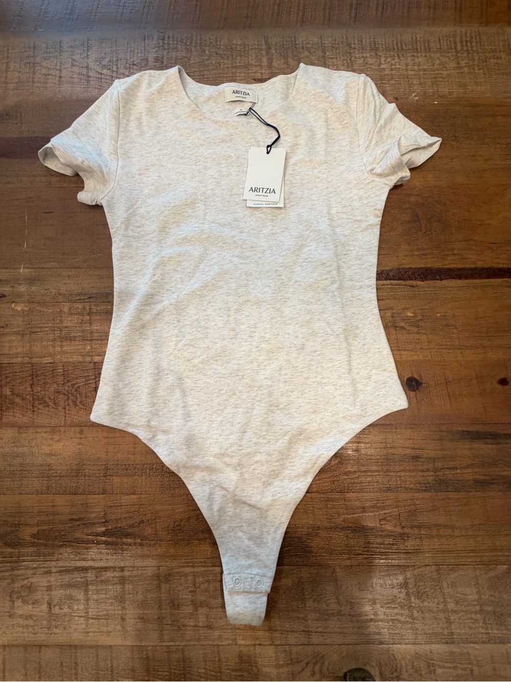 Aritzia Heather Light Gray Short Sleeve Thong Bodysuit Medium
